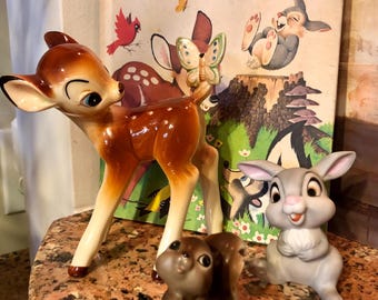 Vintage Disney Thumper Bambi Norcrest Squirrel Figurine Lot Bambi Gets Lost Book 1972