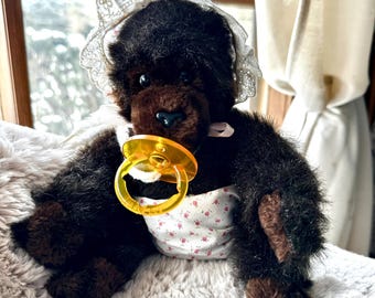 Vintage 1983 Dakin Baby Gorilla Plush With Original Bonnet Diaper