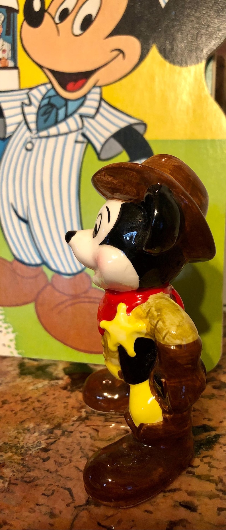 Vintage Walt Disney Productions Mickey Mouse Sheriff Figurine, 4" Made in Japan Ceramic Statue image 3