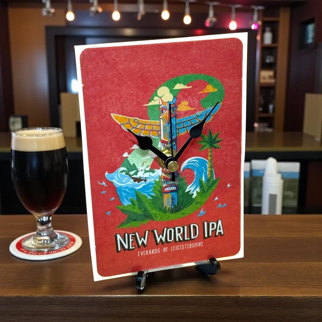New World IPA Laminated Beer Mat Desktop Clock With Display Stand and ...