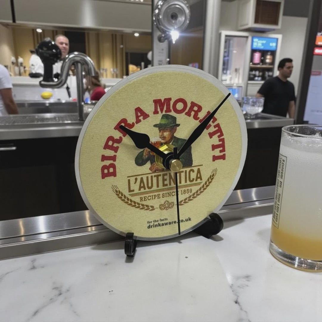 Birra Moretti Laminated Beer Mat Desktop Clock With Display Stand and ...