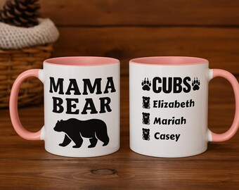 Personalized Mama Bear Mug, Custom Children's Names