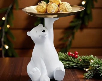 Decorazione natalizia a forma di orso polare / Vassoio portaoggetti in resina a forma di orso / Portachiave per l'ingresso / Decorazione invernale per la casa