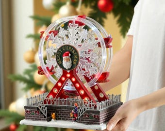 Ruota panoramica rotante natalizia con carillon / Ruota a forma di fiocco di neve illuminato / Decorazione natalizia animata a LED