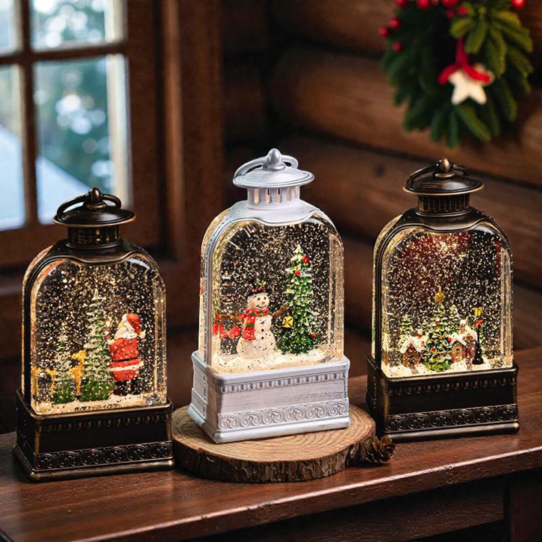Christmas Lantern Snow Globe | Santa & Snowman Decorations | Glitter ...