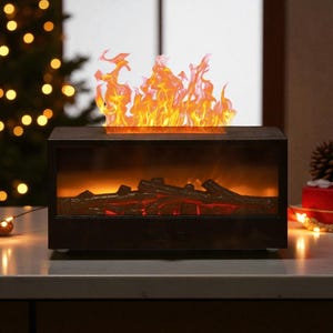 Humidificador navideño con forma de chimenea / Decoración de mesa artificial / Difusor de aroma con llama LED 3D / Decoración invernal acogedora