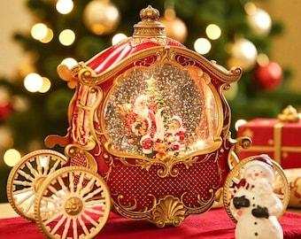 Vintage Christmas Carriage Music Box | Holiday Snow Globe Crystal Ball | Christmas Decor Gift