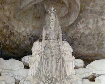 Lámina de arte de hadas míticas – La Reina de las Nieves de Edmund Dulac, 1911, reproducción de arte fantástico, obra de arte de la época victoriana, impresión JPG de 8,5 x 11 pulgadas