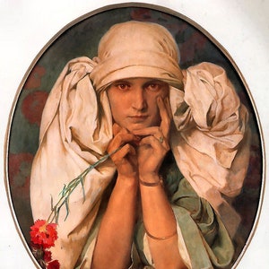 Alphonse Mucha Art Nouveau Print Reproduction Titled Jaroslava, 1920, JPG, Unframed, High Gloss Paper