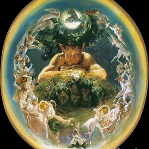 Fairy Vintage Art Print Reproduction &quot;The Faun and the Fairies&quot; by Daniel Maclise 1830s JPG Unframed High Gloss Paper