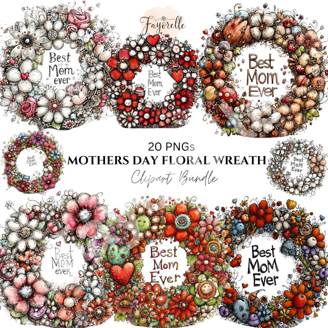 Mothers Day Floral Wreath Clipart Bundle: Watercolor Flower Wreaths ...