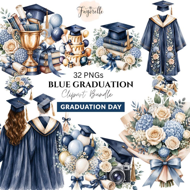 32 Blue Graduation Floral PNG | Class of 2026 | Teddy Bear, Diploma ...