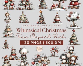 Whimsical Christmas Tree Clipart Bundle: Festive PNG Graphics (Digital Download)
