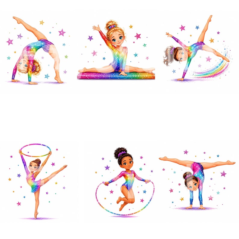 Glitter Rainbow Gymnastics Clipart Bundle, Sparkly Sports Graphics (40 ...