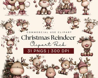 Watercolor Christmas Reindeer Clipart: Funny Festive PNG (Digital Download)