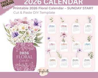 Mini 3D Christmas Calendar 2026 | DIY Paper Craft | PNG File | Sunday Start