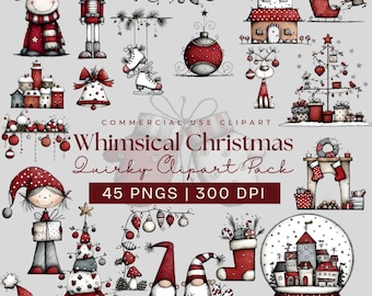 Whimsical Christmas Quirky Clipart: Funny Holiday Graphics (Digital Download - 45 PNGs