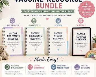 Paquete 4: Recursos para padres sobre vacunas infantiles / Guía de referencia para el estudio + Tabla de ingredientes + Dosis de vacunas + Efectos secundarios / Descarga instantánea
