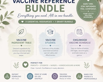 Paquete de recursos sobre vacunas infantiles / Guía de referencia para el estudio + Tabla de ingredientes + Dosis de vacunas / Recursos para padres sobre vacunas / Descarga instantánea