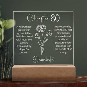 Personalized 80th Birthday Acrylic Square Plaque with Heart Necklace for Grandma From Family