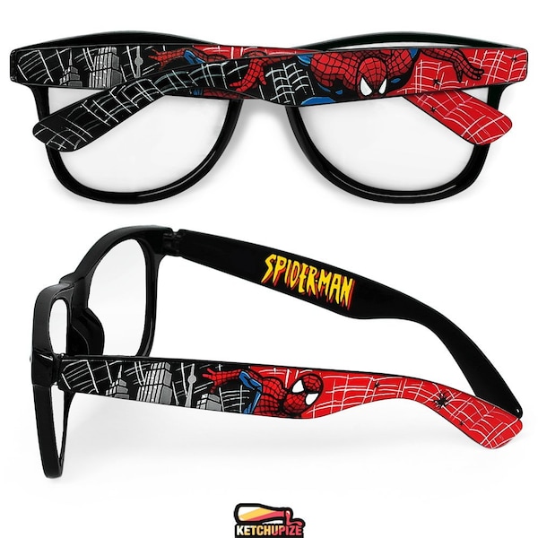 Individuelle Spiderman-Brille, Superhelden-Geschenk für ihn, Männer, Frauen, rot, schwarz, einzigartiges individuelles Geschenk für den Freund, Rezept, Wayfarer, Comic-Geek, Nerd