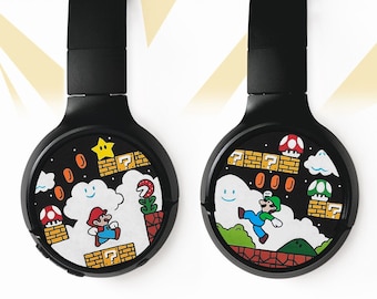 Mario custom headset painted geek birthday gift for girlfriend gift for boyfriend nerd gamer unique headset dj earphones video game Luigi