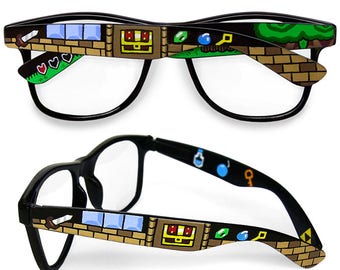 Legend of Zelda glasses gift for him gift for gamer geek men women Wayfarer Prescription frames unique hand painted Triforce video game 8bit