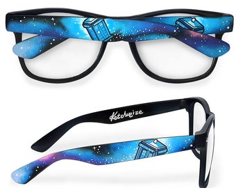 Tardis eyeglasses galaxy clear lens prescription glasses unique gift for girlfriend birthday gift for him geek celestial space style