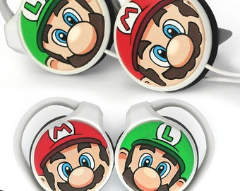 Custom Mario headphones gift for gamer Mario and Luigi gift for him geek nerd earphones unique gift for her green red video game accessories