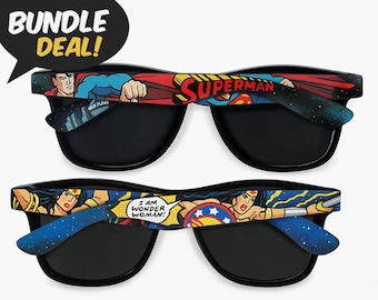 Comic book sunglasses, 2 pairs his and hers, unique gift for couple, geek men women boyfriend girlfriend gift superhero comic