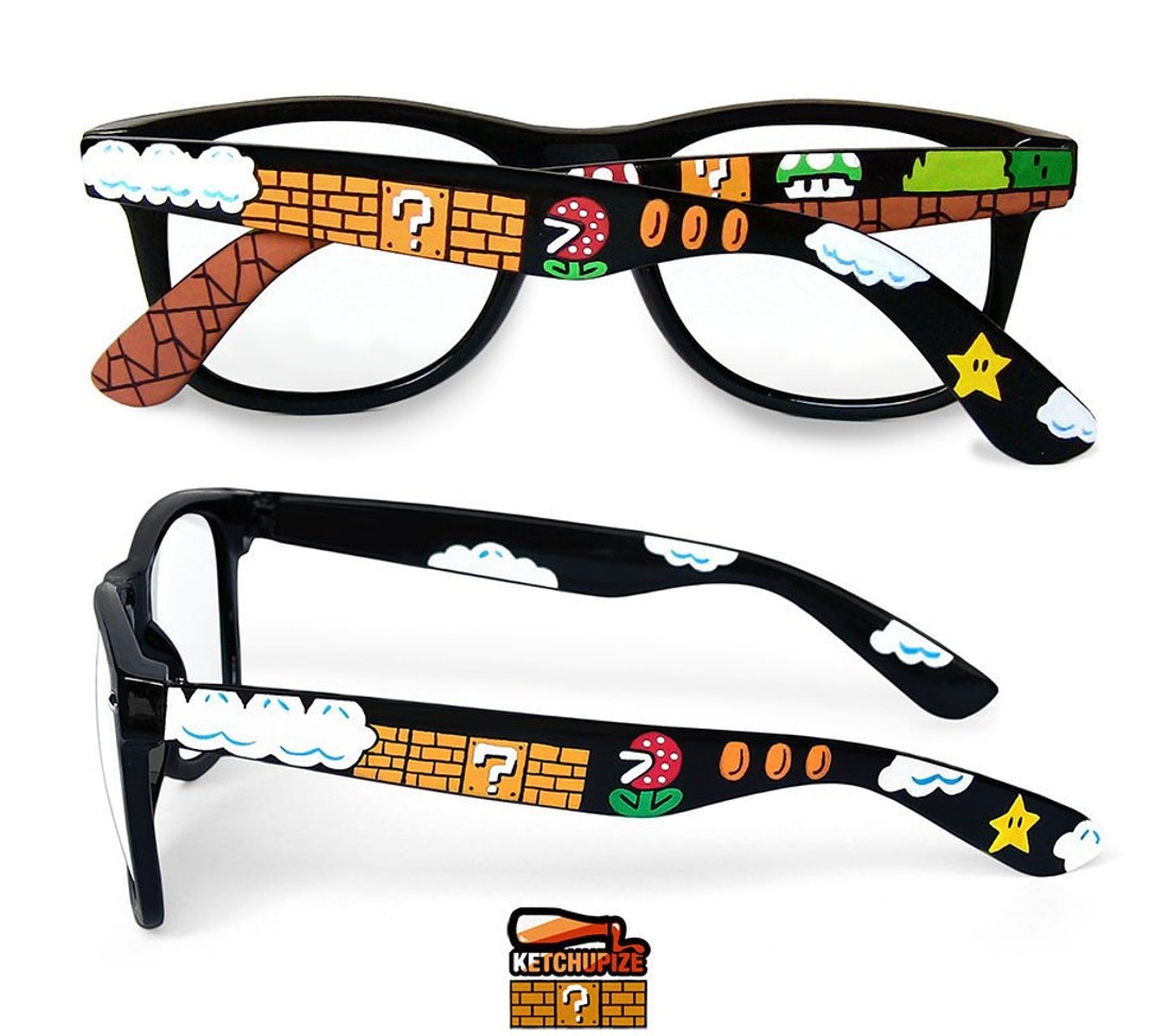 Mario Glasses Unique Custom Made Wayfarer Retro Geek Gift for Gamer