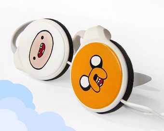 Finn and Jake Adventure Time earphones custom handpainted headphones geeky gift kids nerdy gift white orange