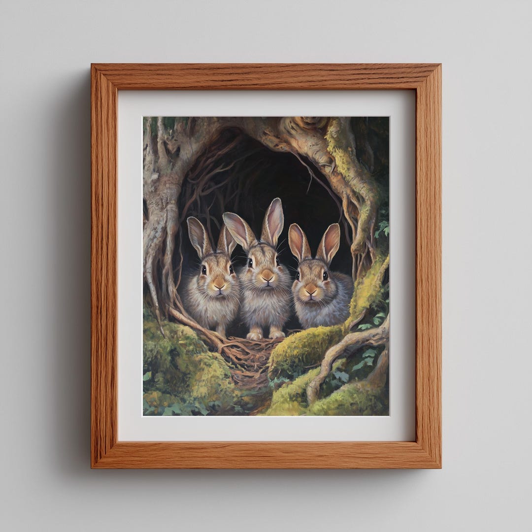 Vintage Rabbit Print, Woodland Wall Art, Rustic Cottagecore Decor, Cozy ...