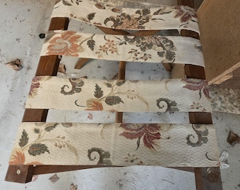 Rare, Vintage Wood Tapestry Luggage Rack, foldable, hotel