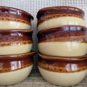 Home Trends Set of 6  Brown Soup Cereal  Bowls Glazed 6" With One Pot And Lid