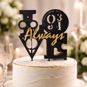 Always Love Cake Topper | Wizard-Inspired Wedding Decor | Gold Script Black Base