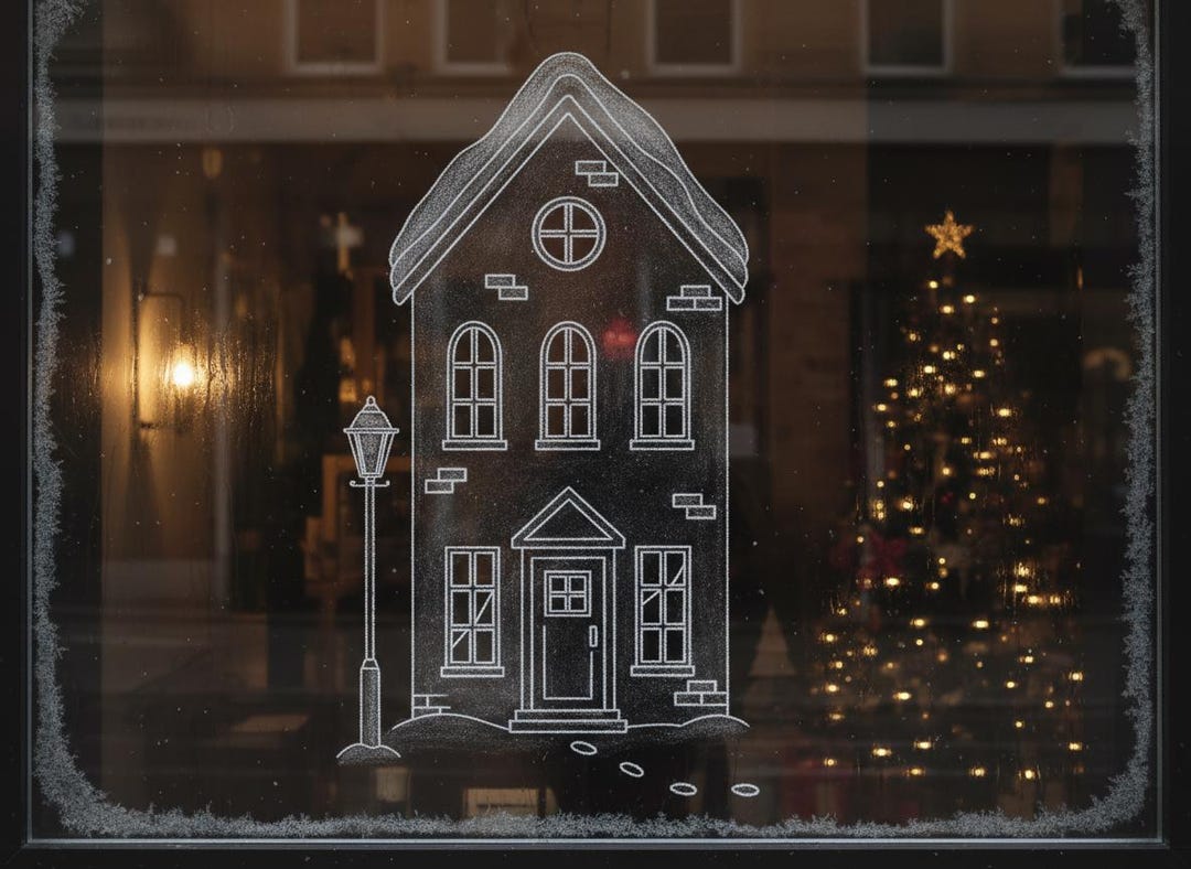 Christmas House Window Art Stencil Build Your Own Holiday Village