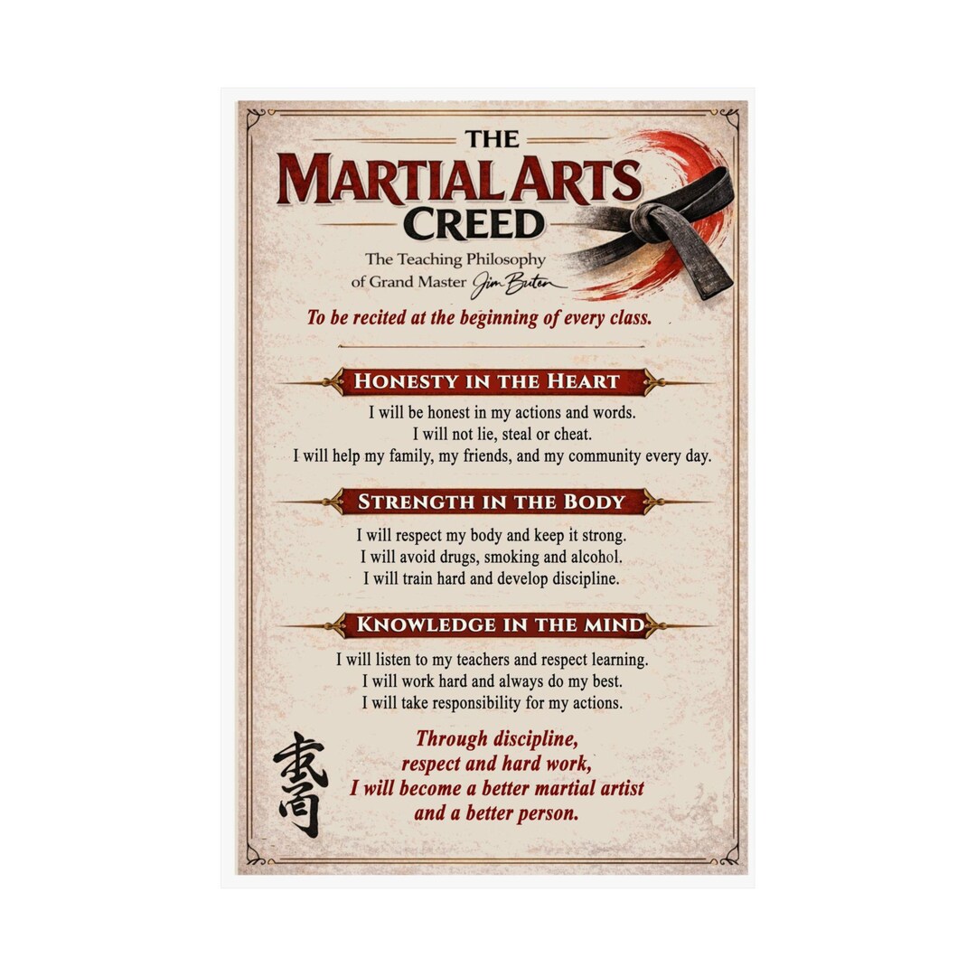 Martial Arts Creed Matte Vertical Poster | Dojo Wall Art, Karate ...