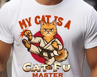 Cat Fu Master Shirt, lustiges Kampfkunst-Katzen-T-Shirt, Tier Dojo Karate Humor