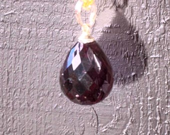 Genuine Garnet gold Necklace, Red stone pendant, Tearldrop gemstone jewelry  Anniversary gift
