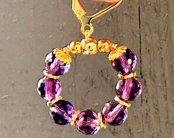 Amethyst  earrings .Purple gemstone  gold filled hoop earrings. February Birthstone,  gift for mom . Handmade