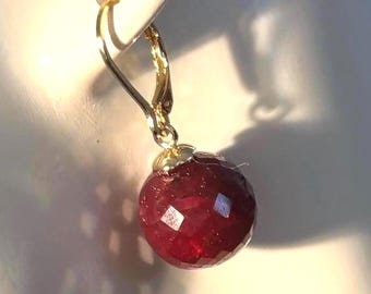 Genuine Ruby Gold   Earrings. Natural  red gemstone jewelry. Anniversary gift for her