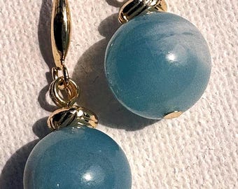 Genuine Aquamarine Earrings. Blue Gemstone dangle drop earrings. Blue earrings. Gift for her. March birthstone