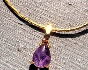 Dainty Genuine  Amethyst gold necklace. Tiny charm pendant.   Pink  gemstone gift for her