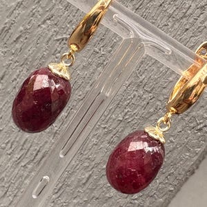 Large  Ruby Statement  Earrings    gold drop earrings  Birthstone jewelry Anniversary gift for her