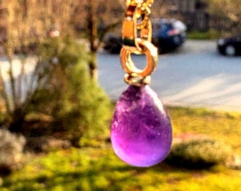 Amethyst  gold necklace. Genuine  gemstone drop pendant.  February  Birthstone.  Natural Pink gemstone jewelry