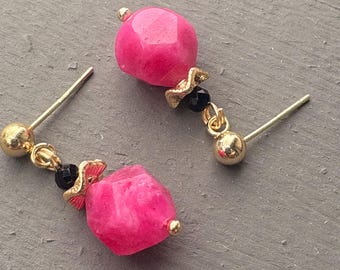 Pink Tourmaline Earrings, pink stone drops. Gold filled earring studs . Summer  jewelry gift ideas