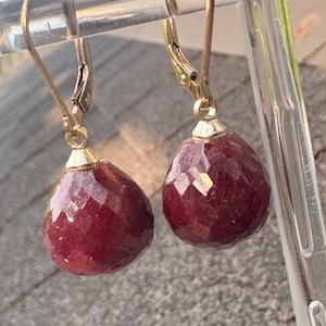 14K Gold  Ruby Teardrop Earrings |  Statement Jewelry | Perfect Birthday  Anniversary Gift for Wife