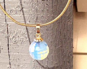 Dainty Opal drop  necklace  . Gold filled blue pendant .  Bridesmaid jewelry. Blue gift for her