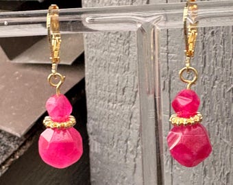 Genuine Pink Tourmaline Gold Earrings, Natural gemstone drops. Summer  jewelry gift for her